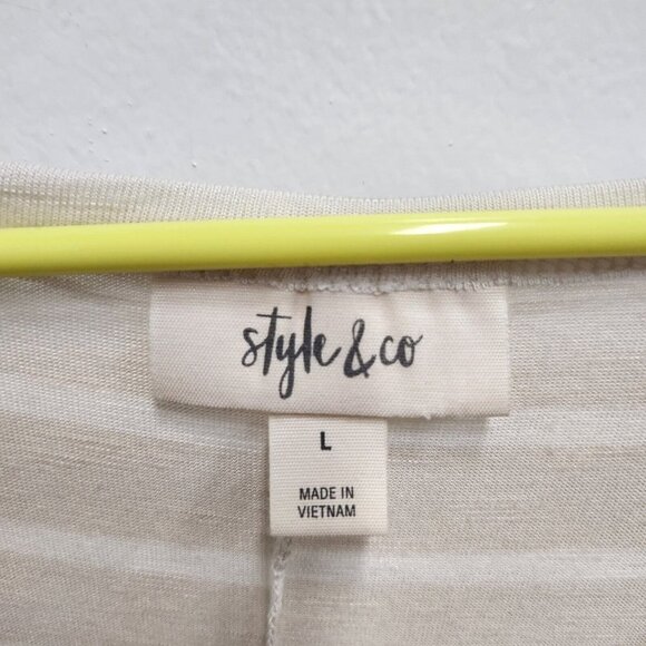 Style & Co Antique Cream Striped V-Neck Oversized Top Drapey Tee Large - Picture 4 of 10